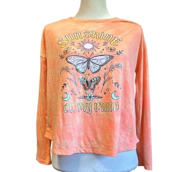 SO Other - SO Girls XL 14/16 Sunshine On My Mind Butterfly Graphic Tee Peach Long Sleeve